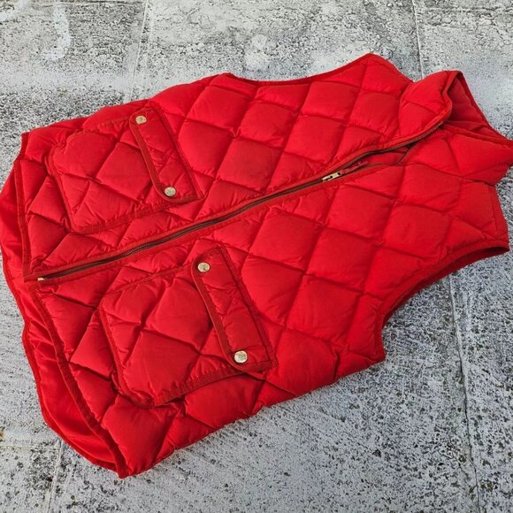 J. Crew Women Vest Red Quilted Down and Feather Puffer Zip Up Jacket Coat Size M - Picture 1 of 11